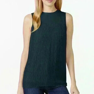 Michael Kors crew neck navy blue unlined sleeveless pleated tank